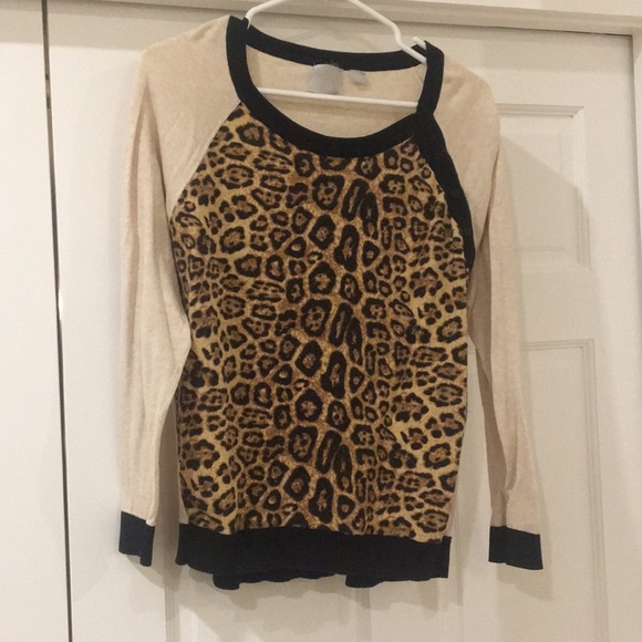 0° c Women's Leopard Jacquard-front Raglan Top - Picture 1 of 3